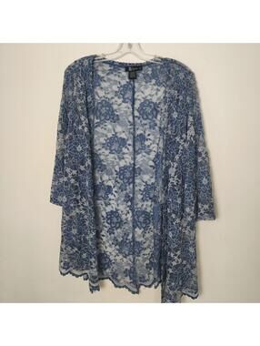 Miss Chievous Blue Floral Lace Kimono Cardigan Women’s Large